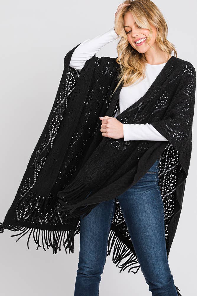 Hana - Wholesale Cardigan - Dames - Paisley Pattern Fringe Ruana24