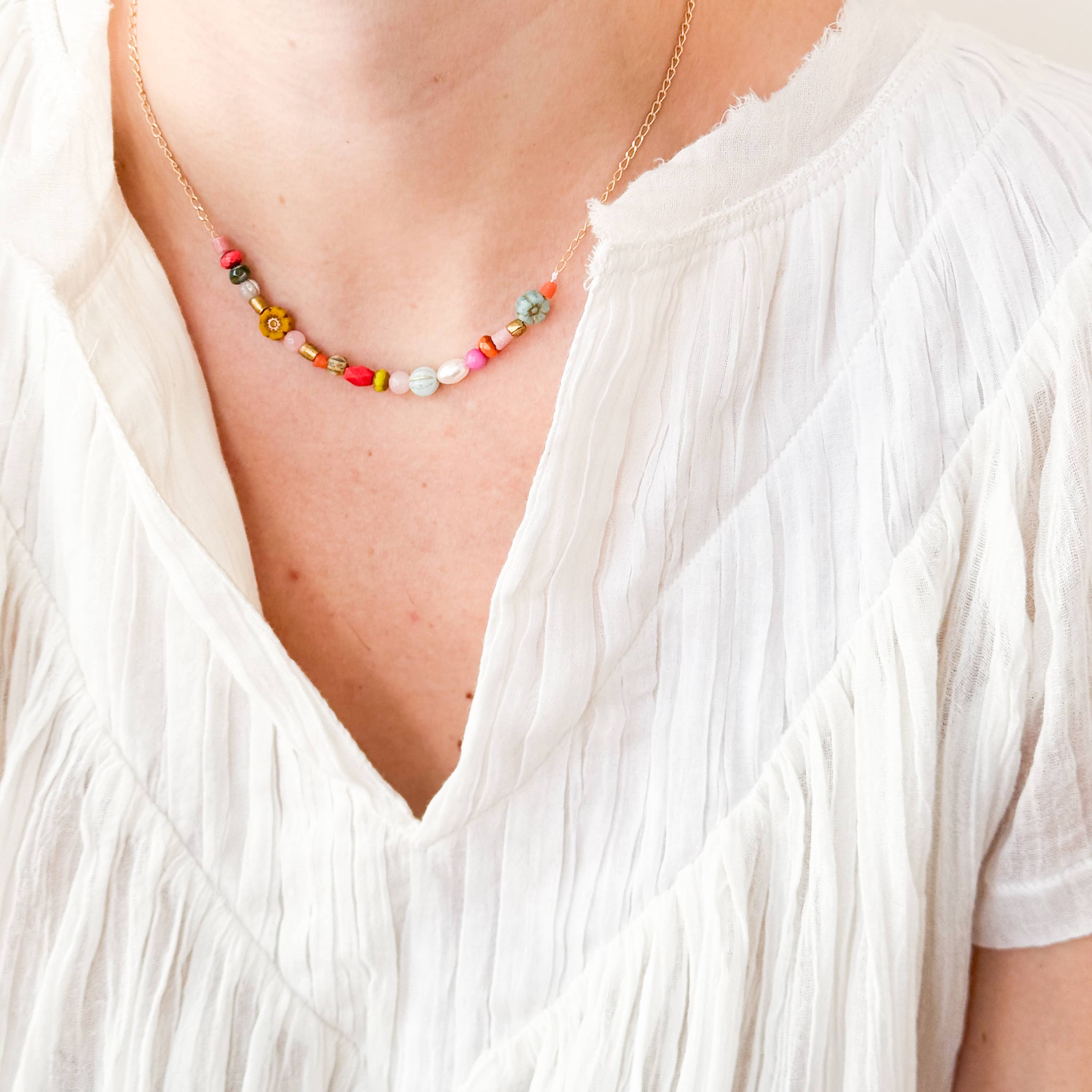 Nest Pretty Things - Wholesale Beaded/Pearl Necklace - Dainty Pearl Flower and Recycled Bead Necklace 9