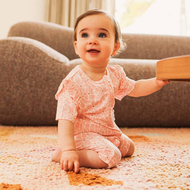 Day or Night Short Sleeve Frill Onesie - Hibiscus for wholesale on Faire3