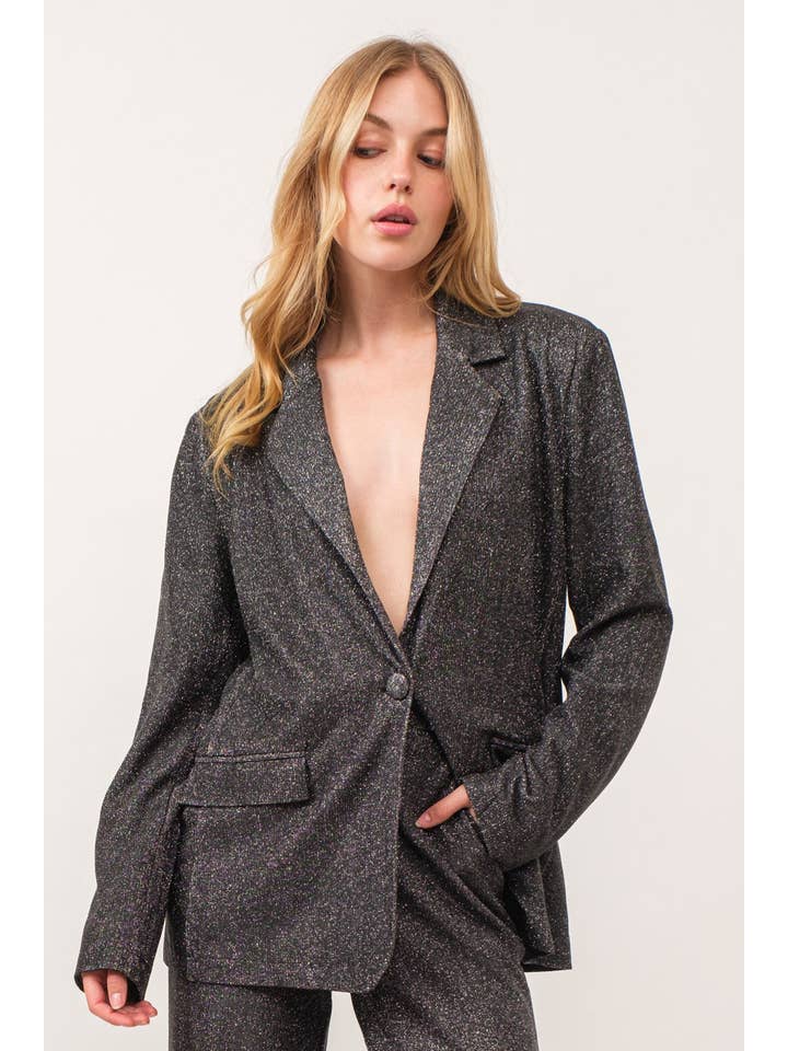 KIWI - Wholesale Blazer - Women's - IJ2892 Women's Clothing Oversized Glitter Blazer