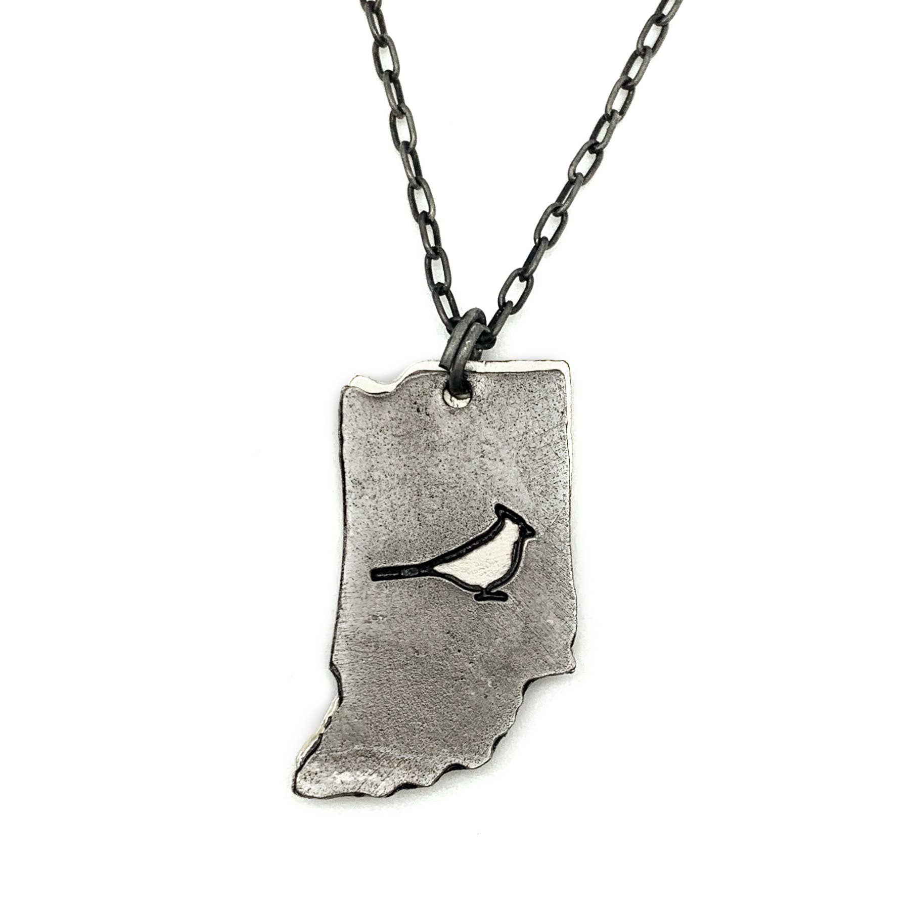 Anju Jewelry - Wholesale Pendant/Charm Necklace - Home State Jewelry - Pewter Necklace - Indiana with Cardinal0