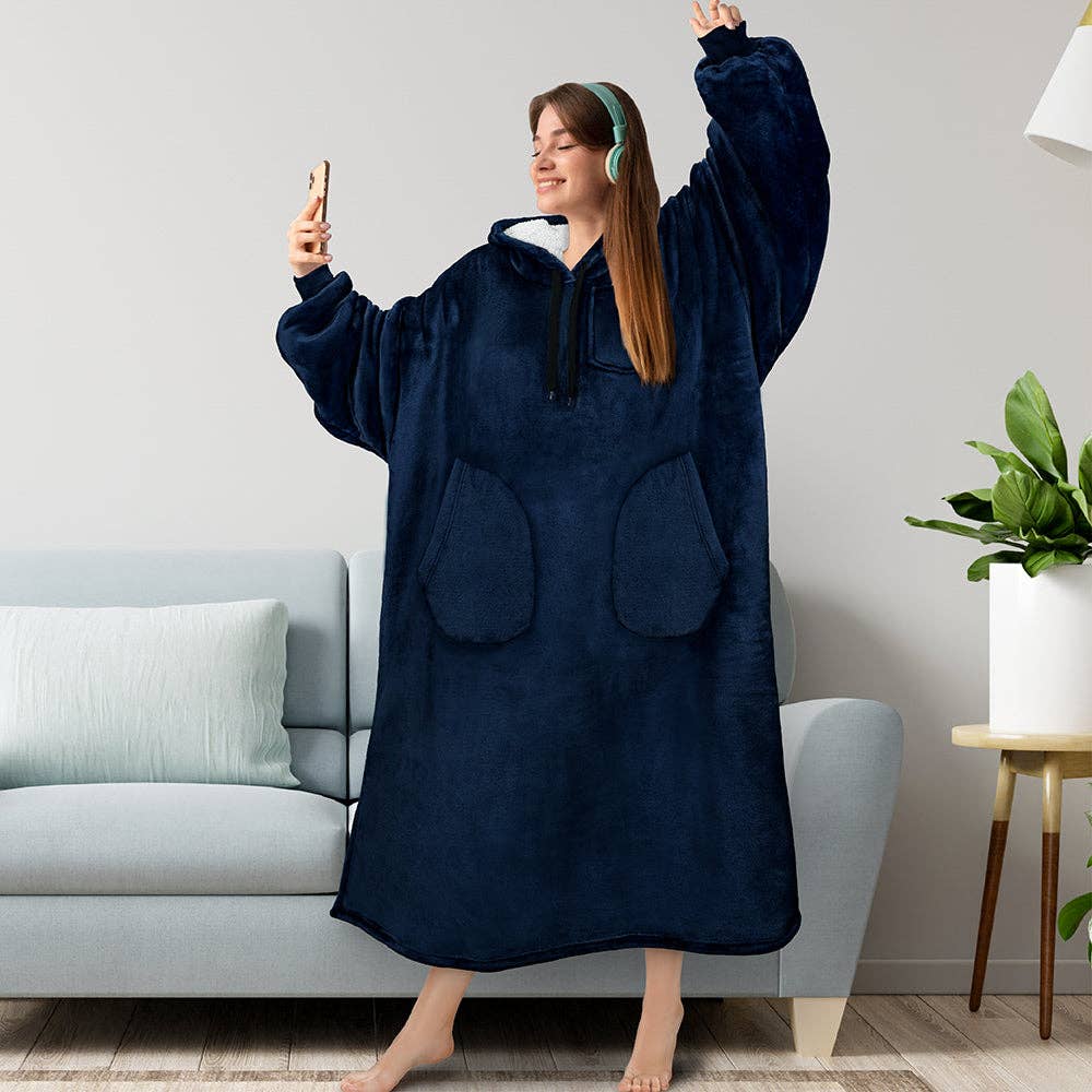 Pavilia - Wholesale Hoodie - Women's - Chest Pocket Sherpa Hoodie Blanket - Patch Pocket (Regular / Long)130