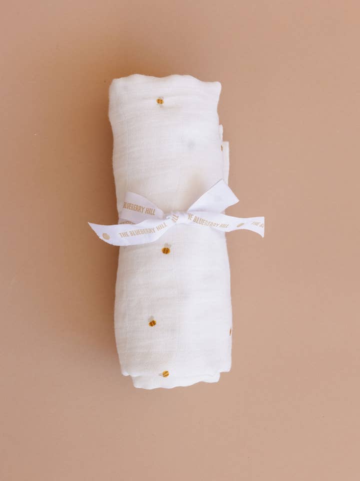 Yellow Swaddle Bee Baby Organic Muslin Blanket Gift Honey Bear for wholesale on Faire3