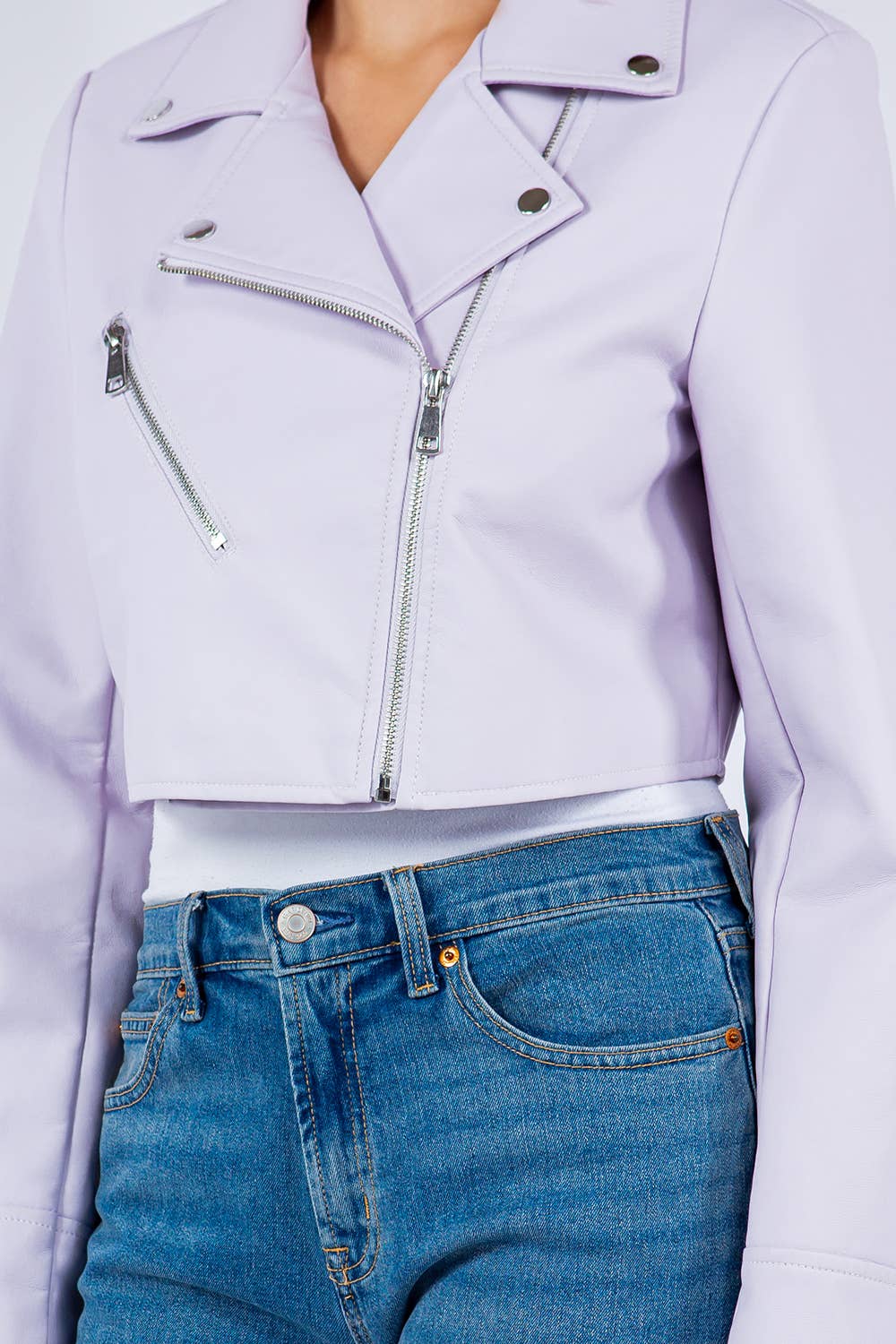 Veracci – wholesale Leather jacket – Women′s – Faux Leather Cropped Moto Jacket17