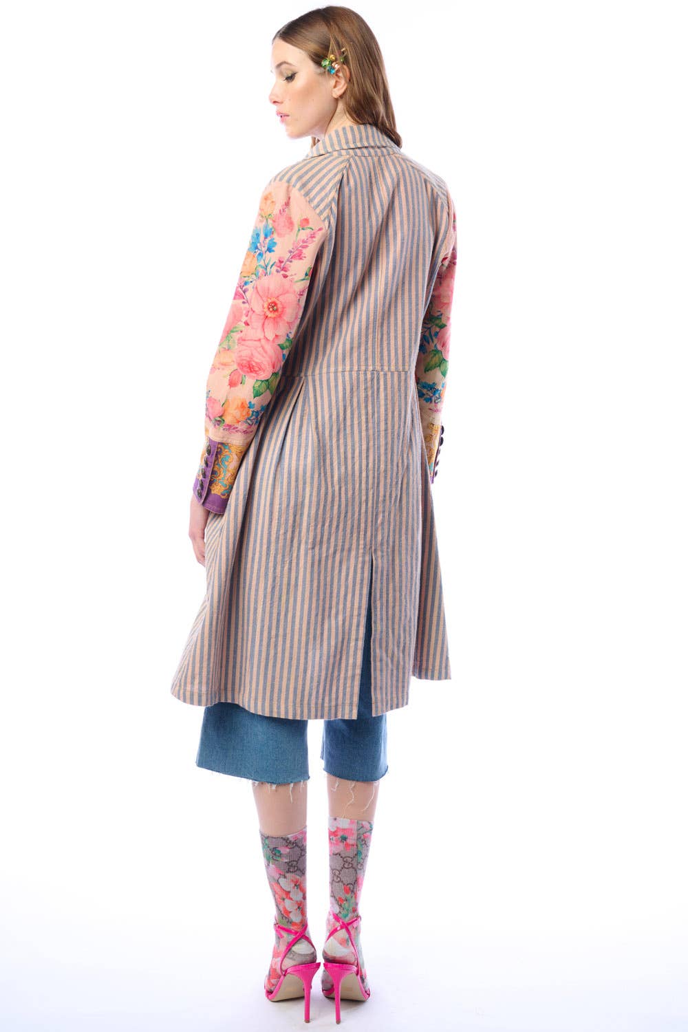 Tevask/Blå Striber Combo Sømandens Kærlighedsfrakke | Stribet Lang Frakke | Blomstret Ærmefrakke for engroshandel på Faire1