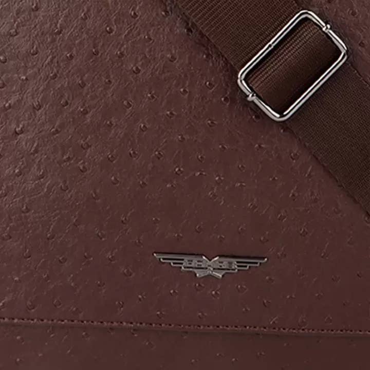 TWRC INC - Wholesale Messenger Bag - Unisex - POLICE Ostrich Polo Vegan Leather Messenger Bag- Brown2