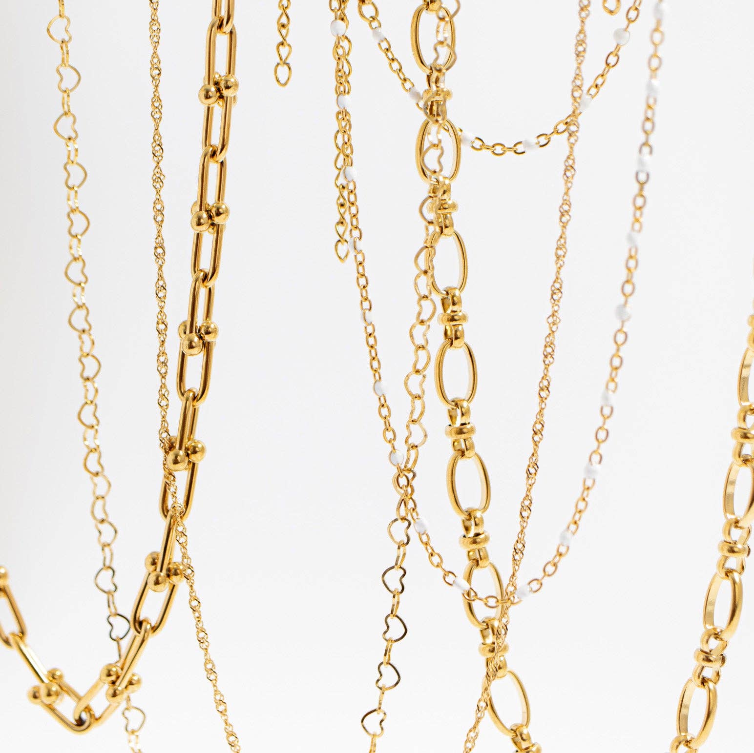 WJW - Wholesale Link & Chain Necklace - 18K Gold PVD Stainless Steel White Confetti Chain Necklace11