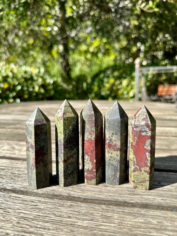 Wholesale Lot Natural Dragon’s Blood Jasper Obelisk Tower for wholesale by SunlitSage