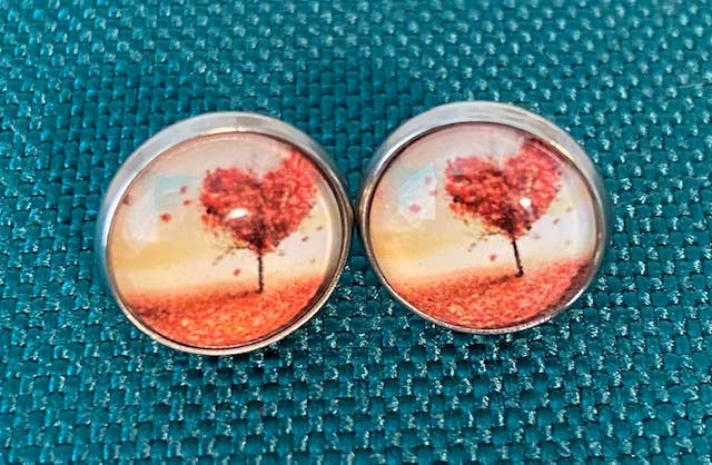 SMA Artistry Creations - Wholesale Stud/Post Earrings - 12mm Tree of life design glass cabochon stud earrings8