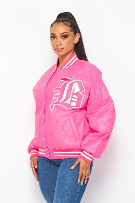 Boswell - Wholesale Varsity/Baseball Jacket - Women's - Printed B Varsity Front Button Jacket3