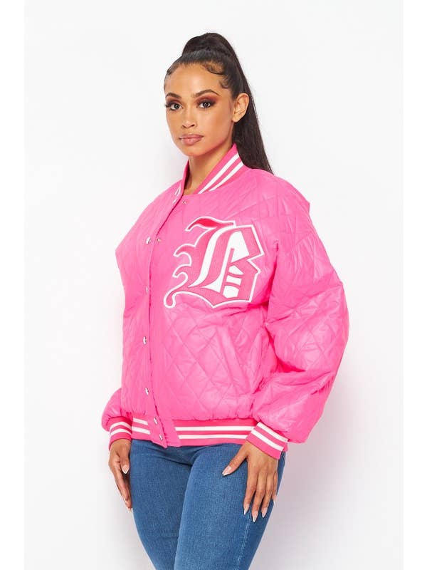 Boswell - Wholesale Varsity/Baseball Jacket - Women's - Printed B Varsity Front Button Jacket3