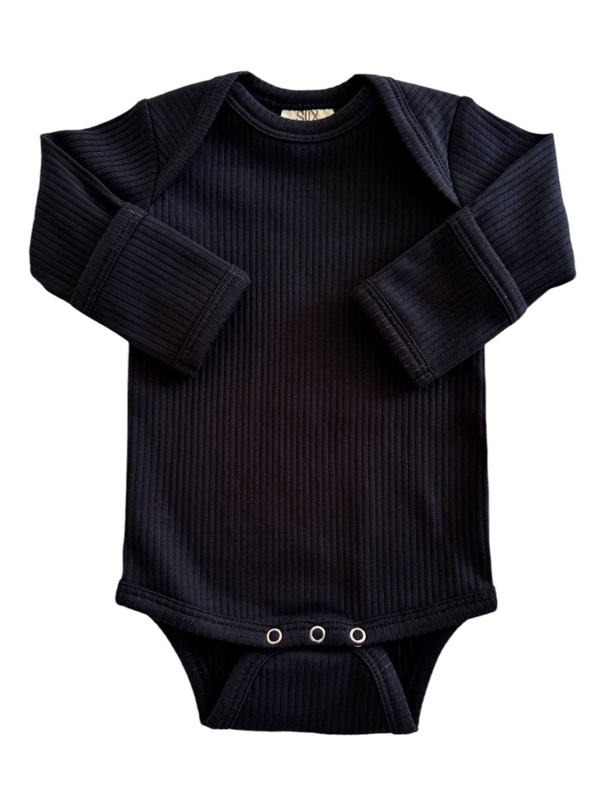 SIIX Collection - Wholesale Bodysuit (Non-Footed) - Baby - Black / Organic Ribbed Long Sleeve Bodysuit1