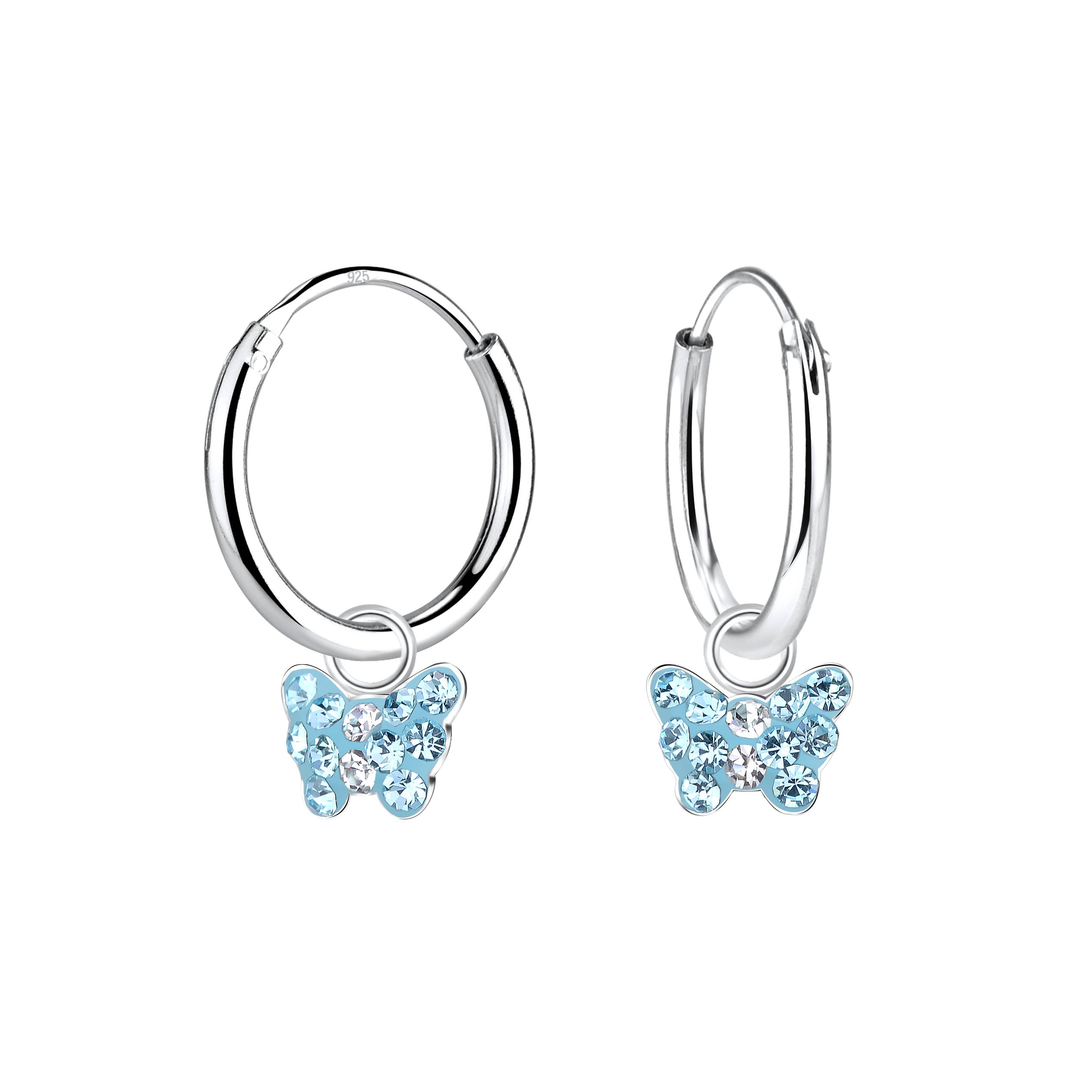 Janusch - Wholesale Stud/Post Earrings - Creole butterfly blue glitter 925 silver e-coated0