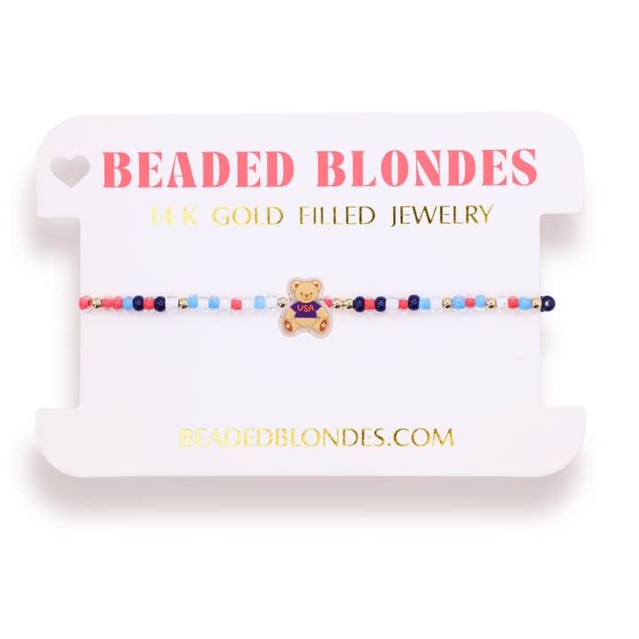 Patriotic Teddy Bear Bracelet on Color for wholesale by Beaded Blondes