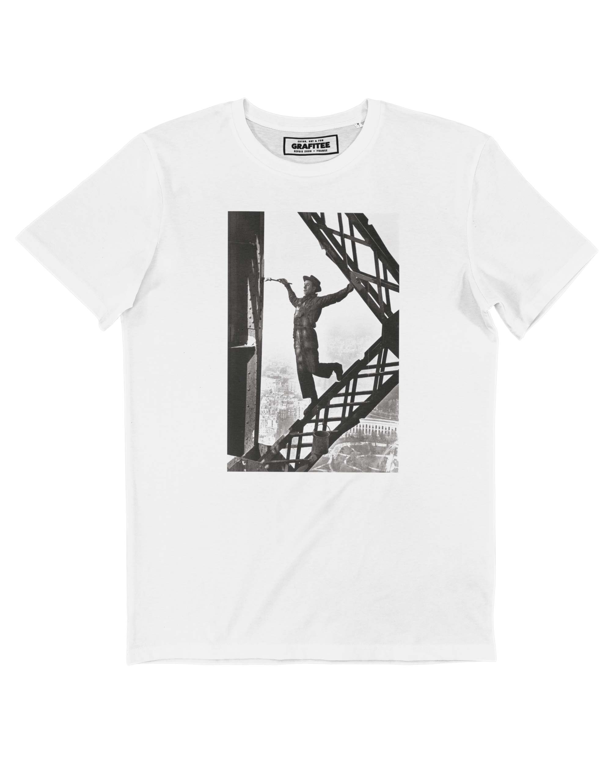 White The Eiffel Tower Worker T-shirt - Photo Paris T-shirt for wholesale on Faire0