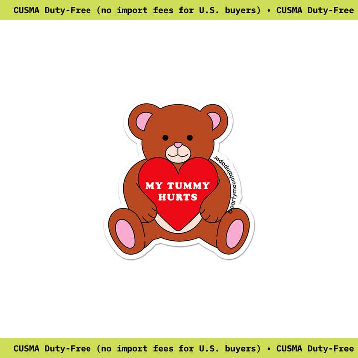 Autocollant en forme d'ours My Tummy Hurts pour la vente par Party Mountain Paper co.