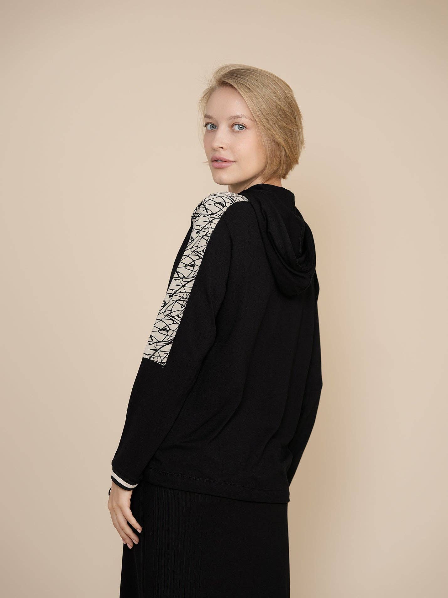 Ellwi Design - Wholesale Top & Skirt Set - Women's - Zipper Sweater & A-line Skirt - Black4