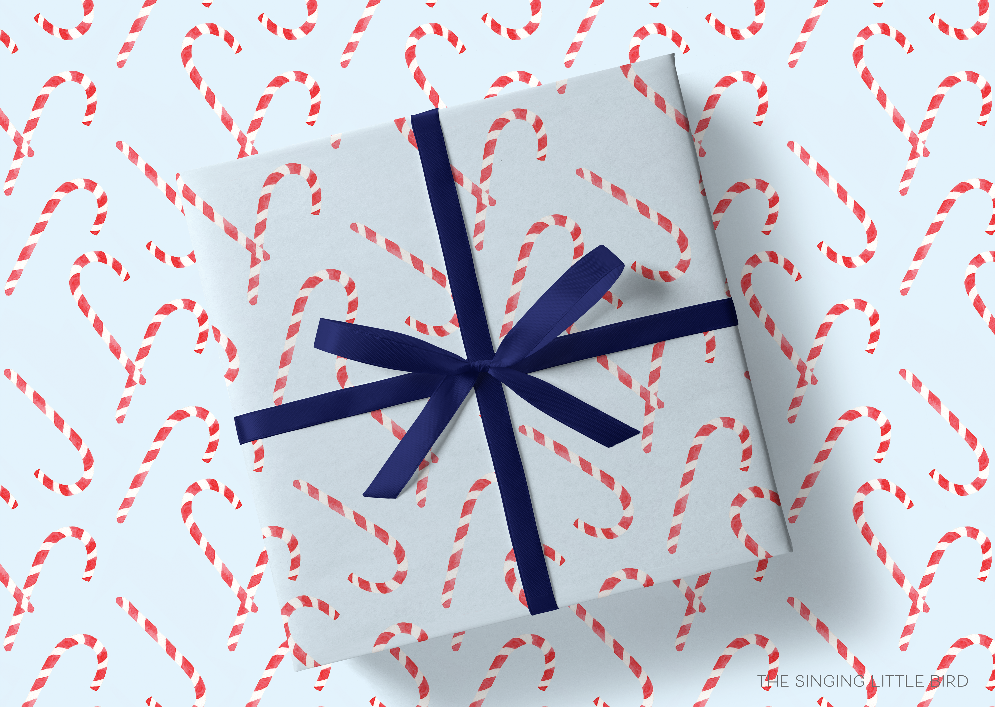 Liesel Anne Studios – wholesale Omslagspapper på rulle – Candy Cane Ljusblå Holiday Gift Wrap [Rullar med 3 ark]1