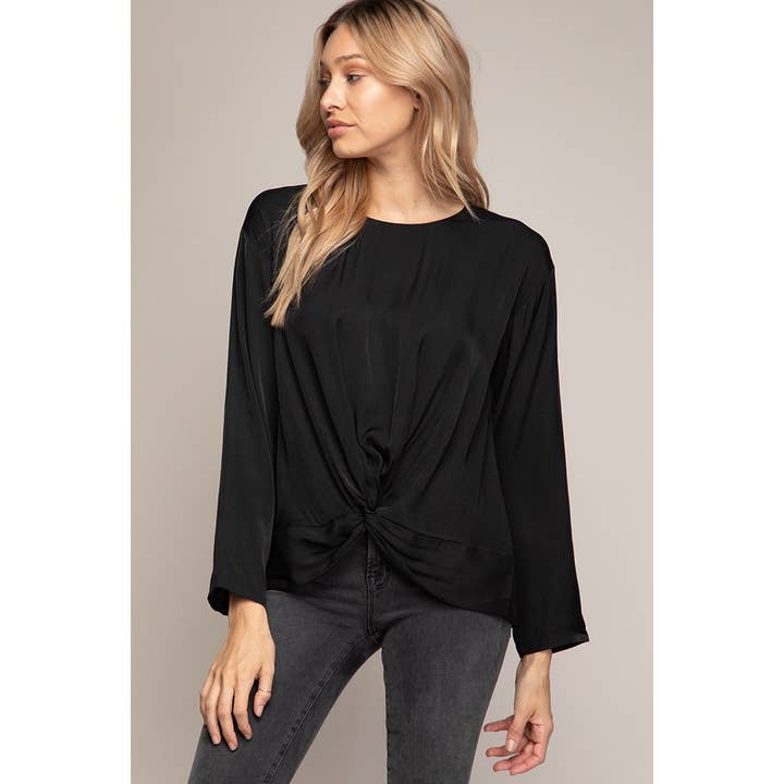 Knot Front Long Sleeve Blouse for wholesale by Naked Zebra Rack