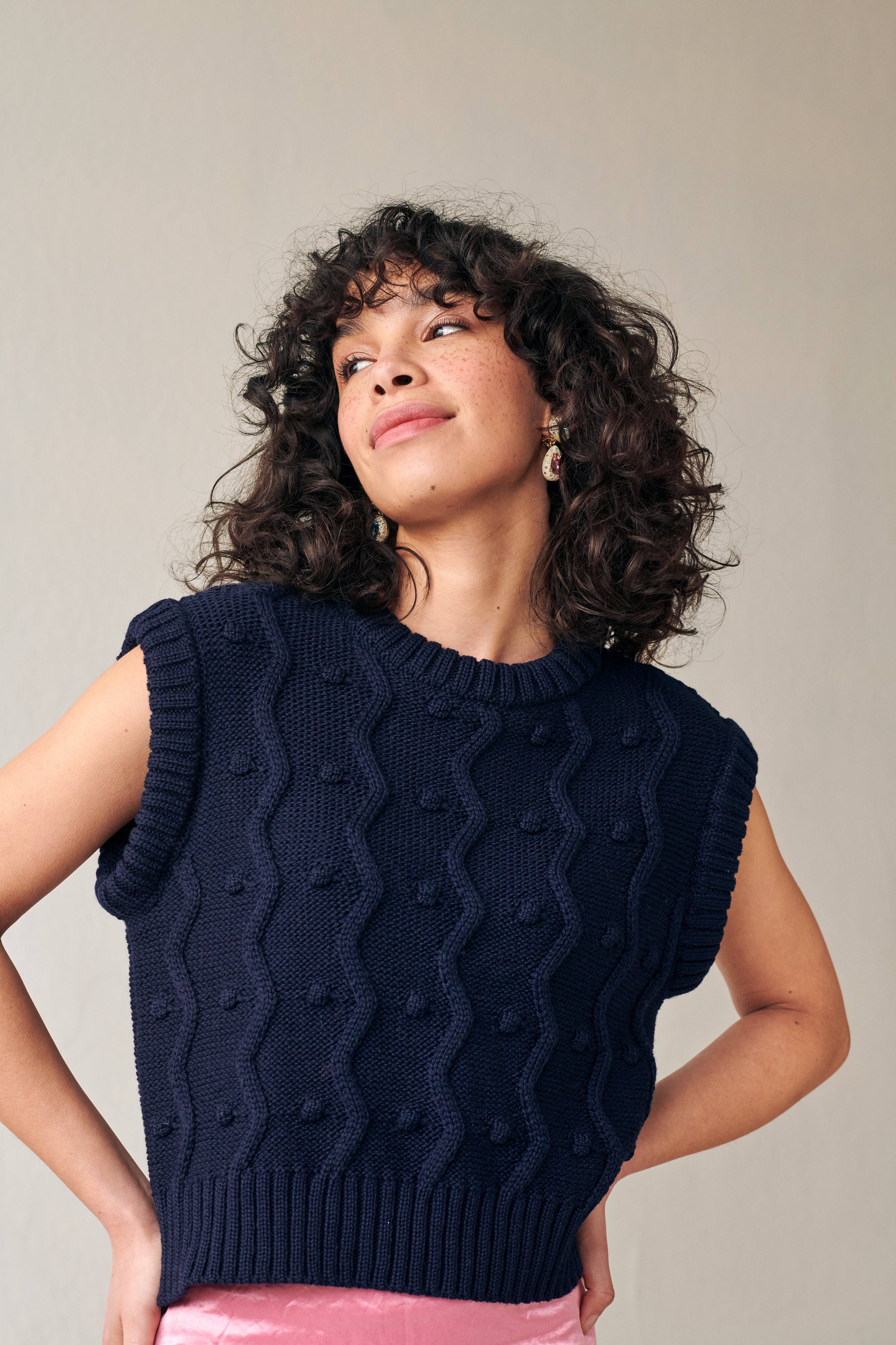 GiGi Knitwear - Wholesale Sweater Vest - Women's - Bubble Vest in Navy2