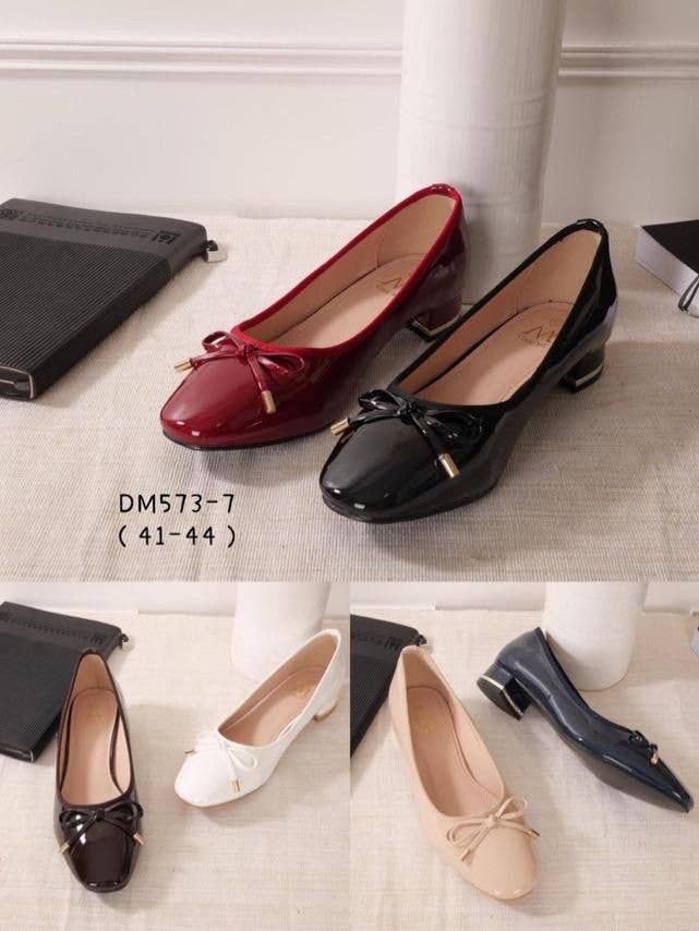 Quilted PU pump with bow and patent toe, DMH573-7 for wholesale by BELLICY / Cink-me