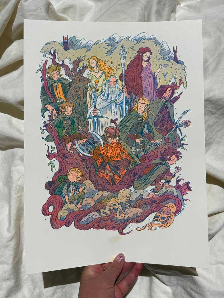 Two Towers, Lord of the Rings Large Riso Print for wholesale by Natalie Andrewson