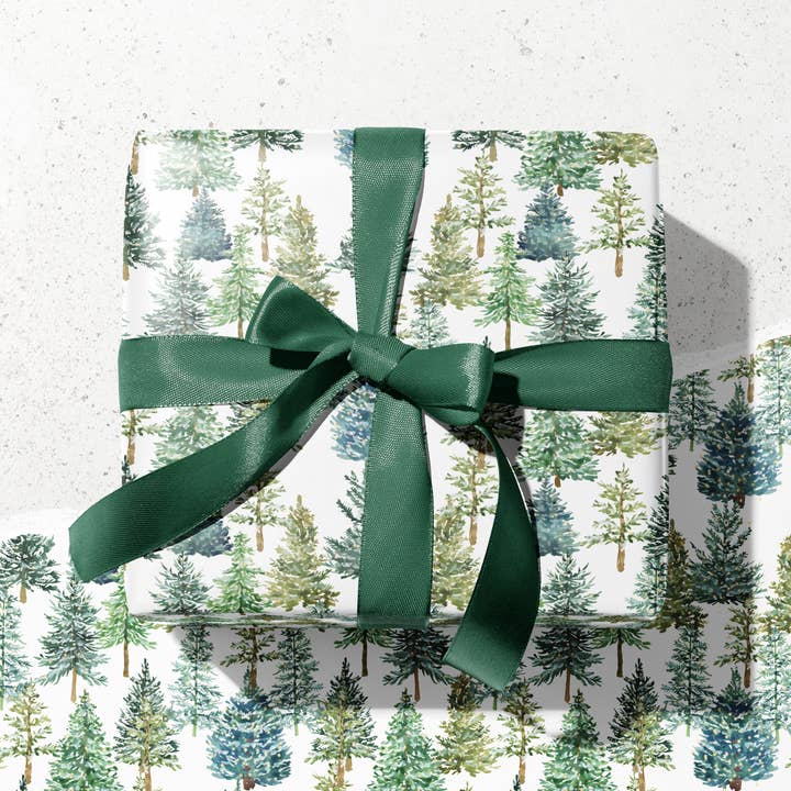 KelseyMDesigns - Wholesale Wrapping Paper Roll - Evergreen Christmas Trees Wrapping Paper - 3 Sheet Roll