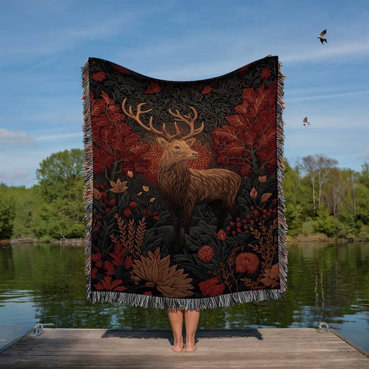 CasaIuliia - Wholesale Throw Blanket - Majestic Deer Blanket – Gothic Botanical Autumn Tapestry3