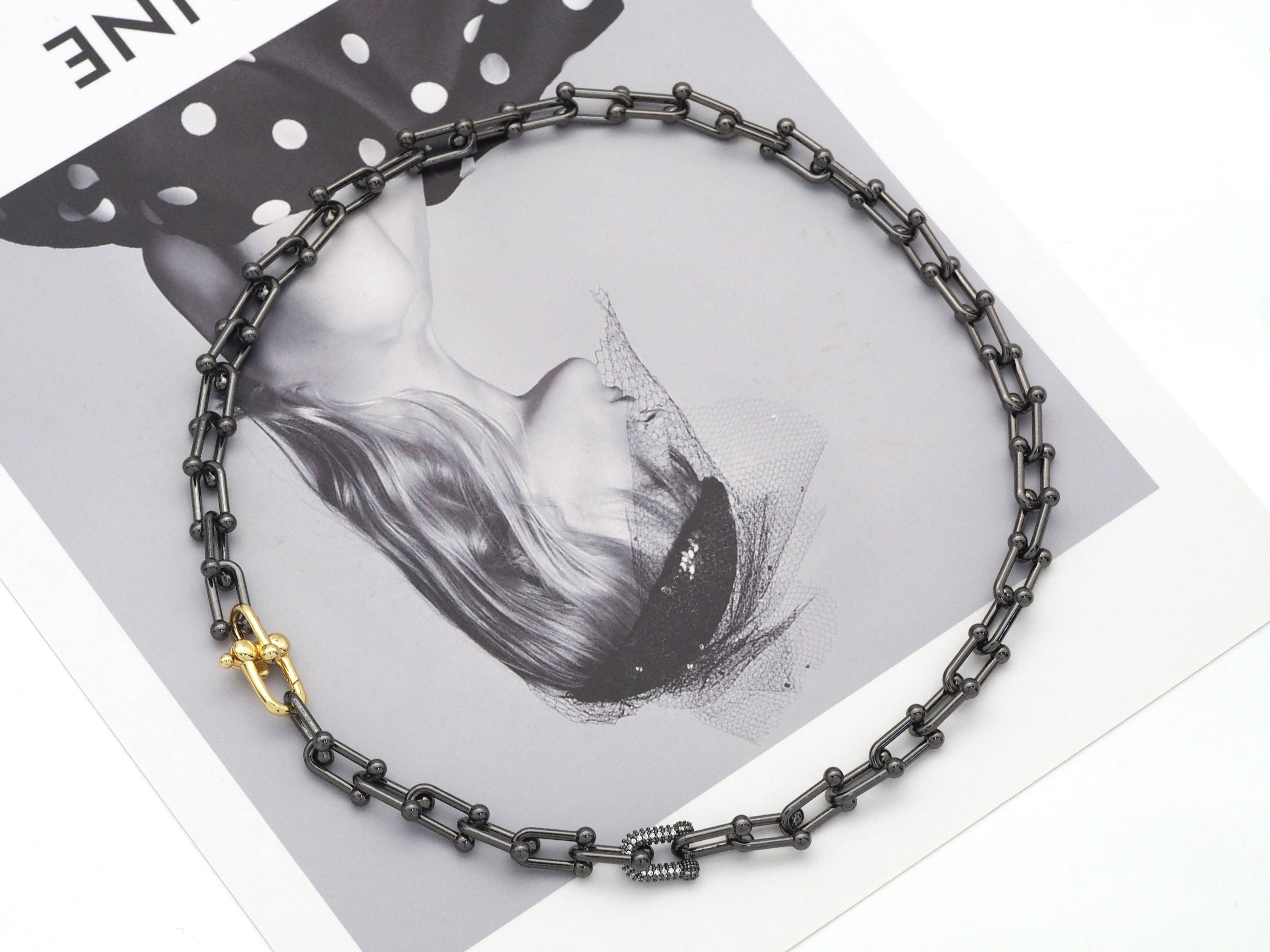 BestBeads&Beyond - Wholesale Link & Chain Necklace - U Shape Chain Necklace with CZ Link focal, Sku#EF1832