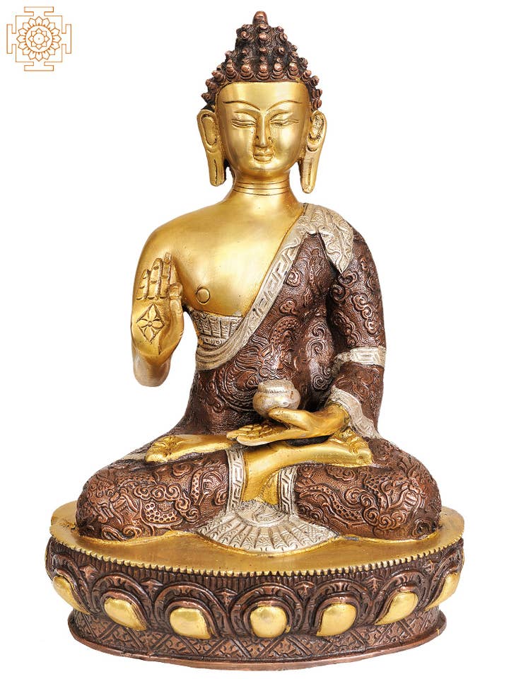 11" Lord Buda em Vitarka Mudra em Latão | Estátua de Buda por atacado de Exotic India Art