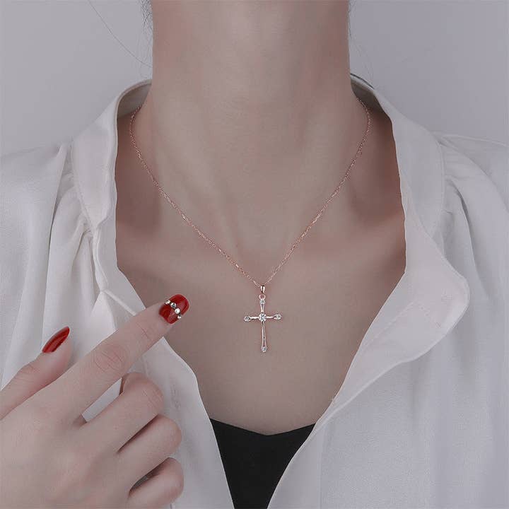 Perimade & Co. LLC - Wholesale Pendant/Charm Necklace - Dainty Cross Charm Pendant Necklace in 925 Sterling Silver4