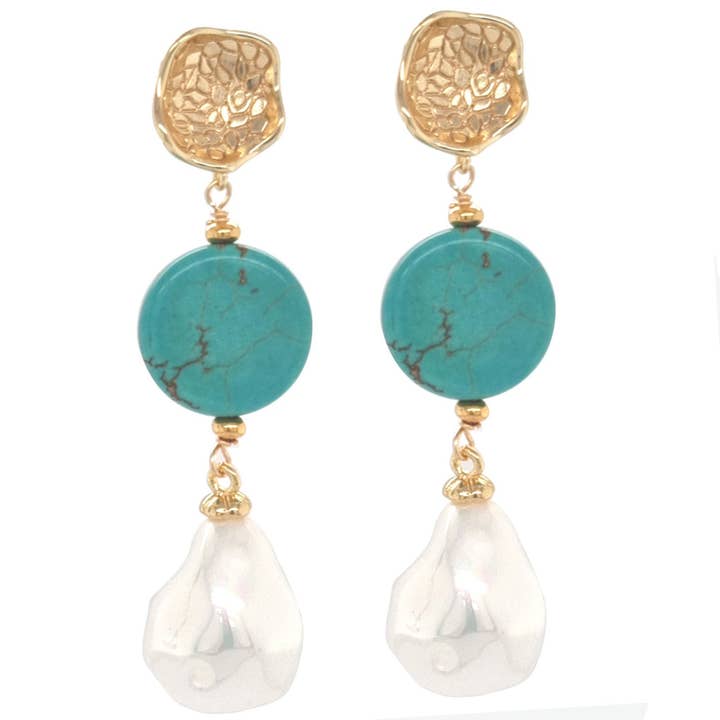 Lena Turquoise Mangesite & Pearl Earring for wholesale by PearlGem Designs
