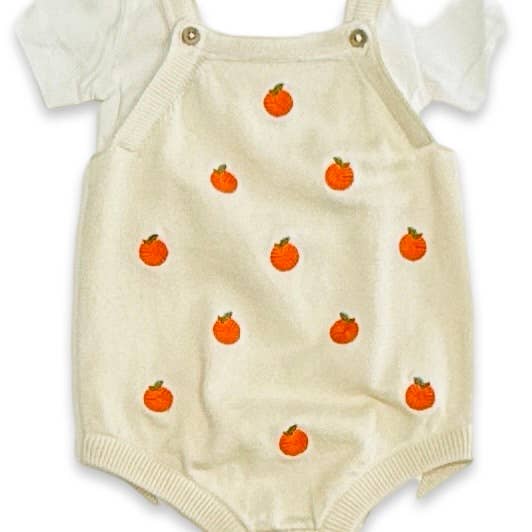 Sweet Cream Orange Embroidered Knit Baby Romper Set (Organic Cotton) for wholesale on Faire1