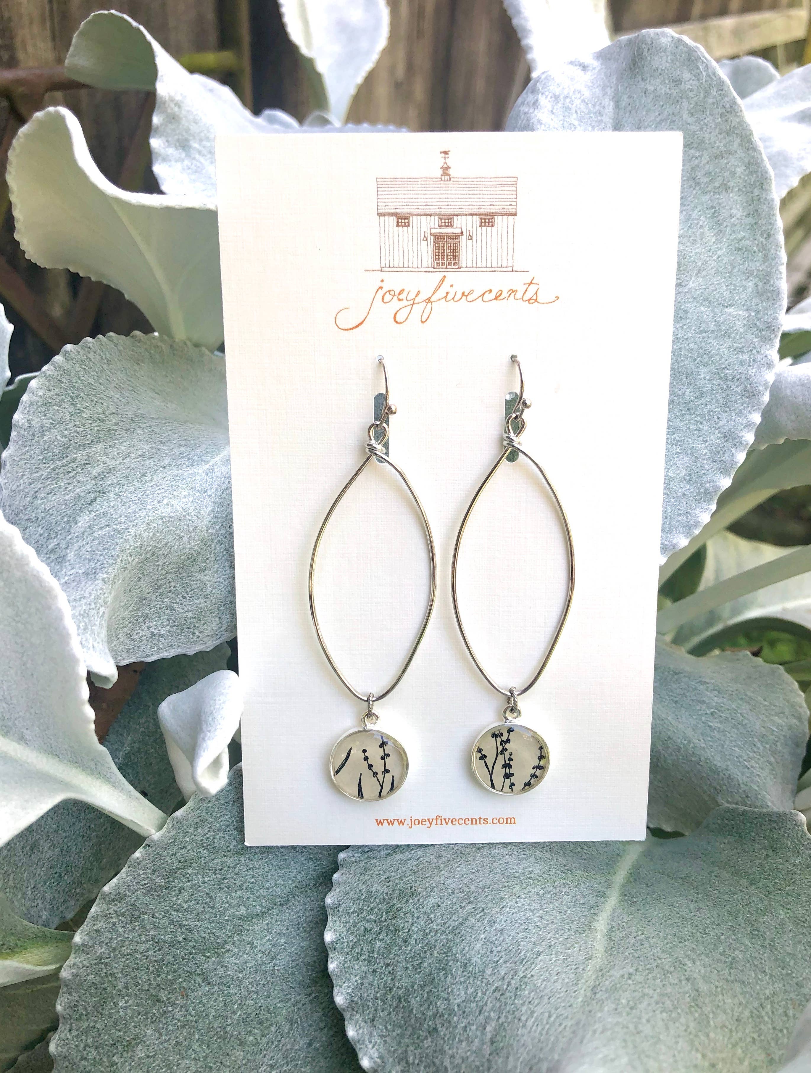 joeyfivecents - Wholesale Dangle Earrings - Silver Navette Drop Earrings - b&w botanicals , garden5