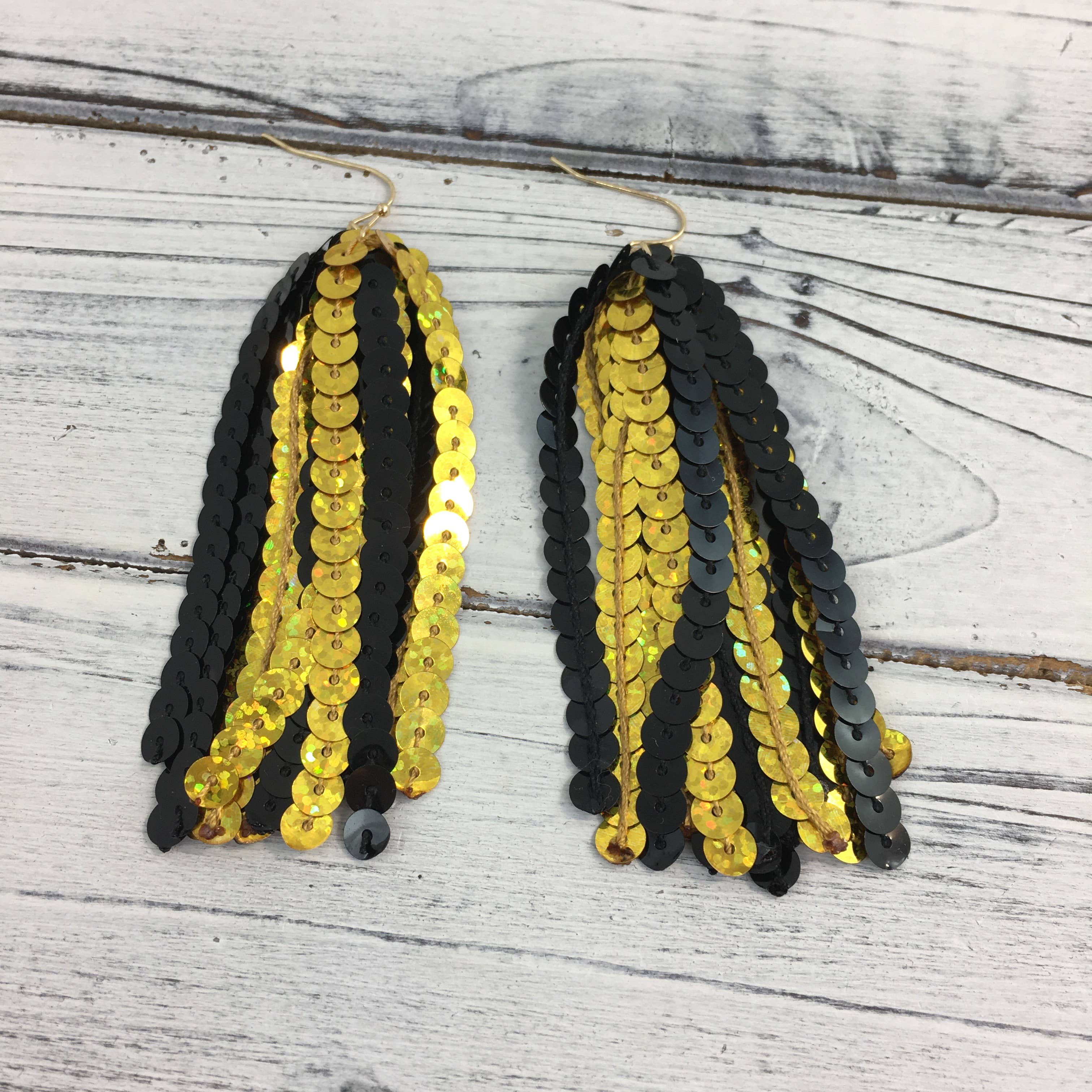 SongLily - Wholesale Dangle Earrings - Black and gold sequin tassel earrings