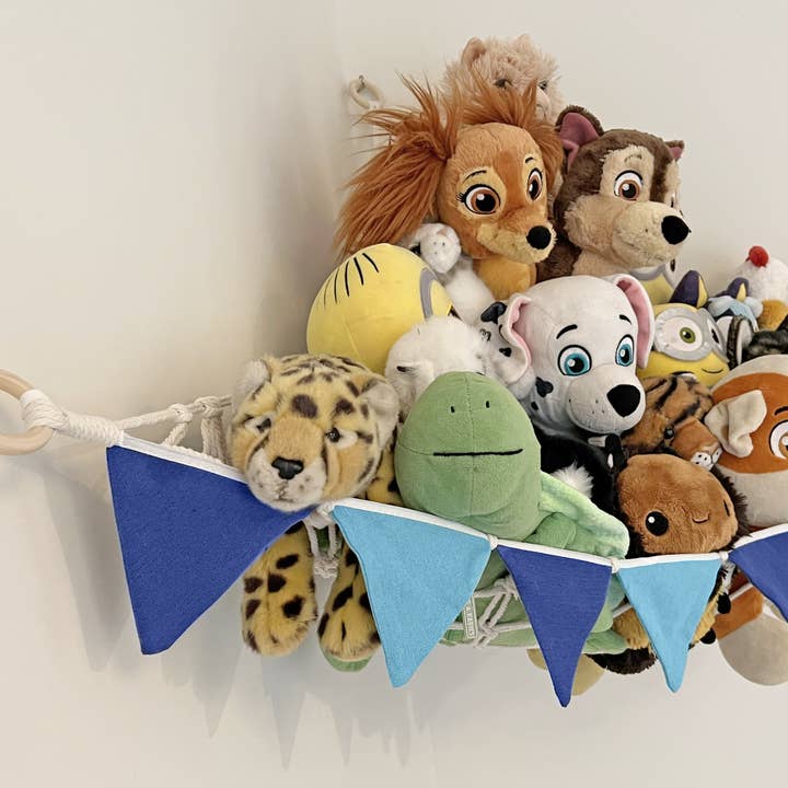 Whimsy Walls – wholesale Leksaksförvaringslåda - Barn och baby – Makramé leksakshängmatta - Förvaring av gosedjur - Blå