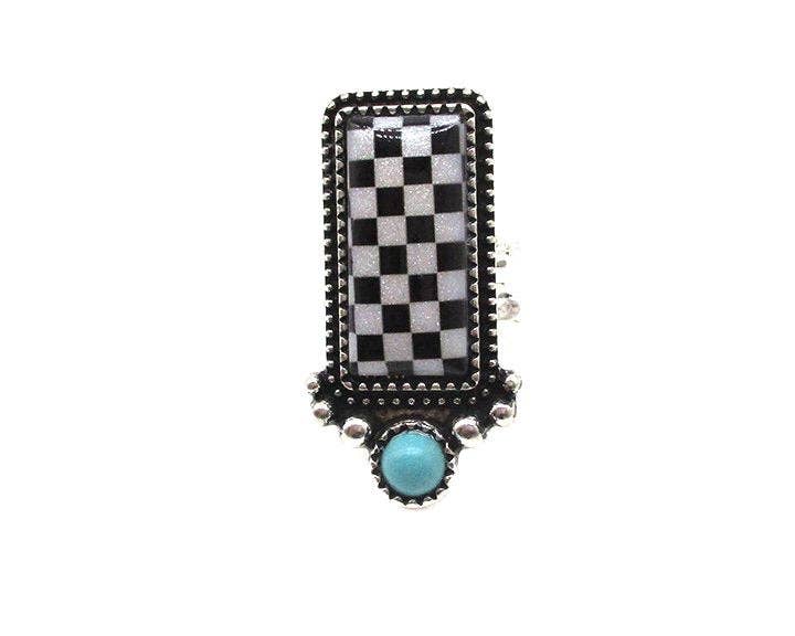 Snowing West - Wholesale Cocktail/Statement Ring - Western Checkered Bar TQ Cuff Ring