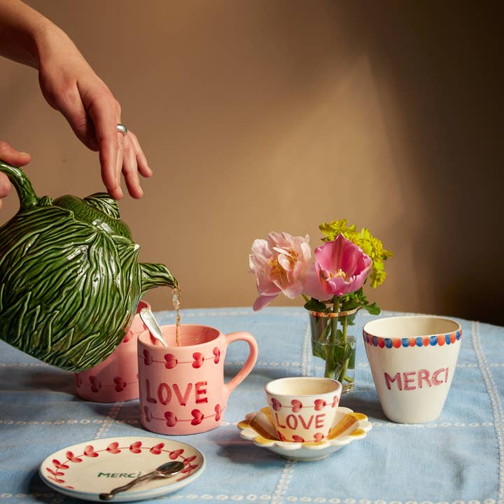 RicebyRice - Wholesale Tea Pot - Ceramic Teapot with Embossed Kale Design - Hand Painted - 1,6L / 54.1 oz