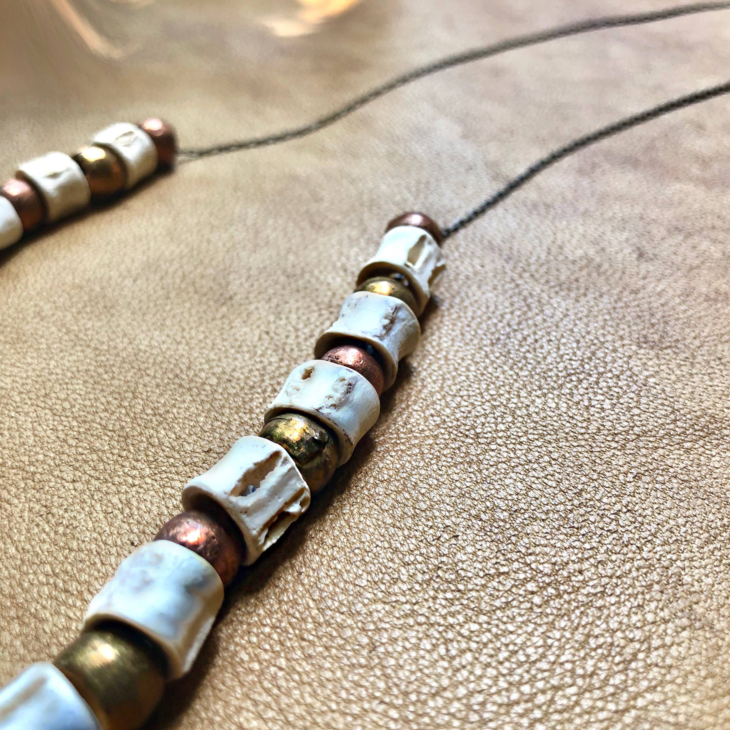 ASTALI - Wholesale Beaded/Pearl Necklace - Fish Vertebrae Necklace - White Bones & Brass/Copper Beads6