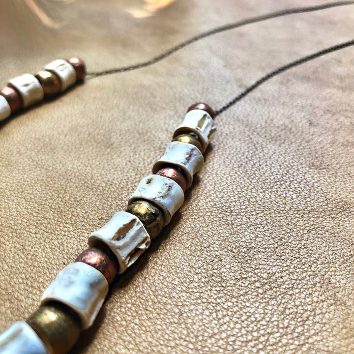 ASTALI - Wholesale Beaded/Pearl Necklace - Fish Vertebrae Necklace - White Bones & Brass/Copper Beads6