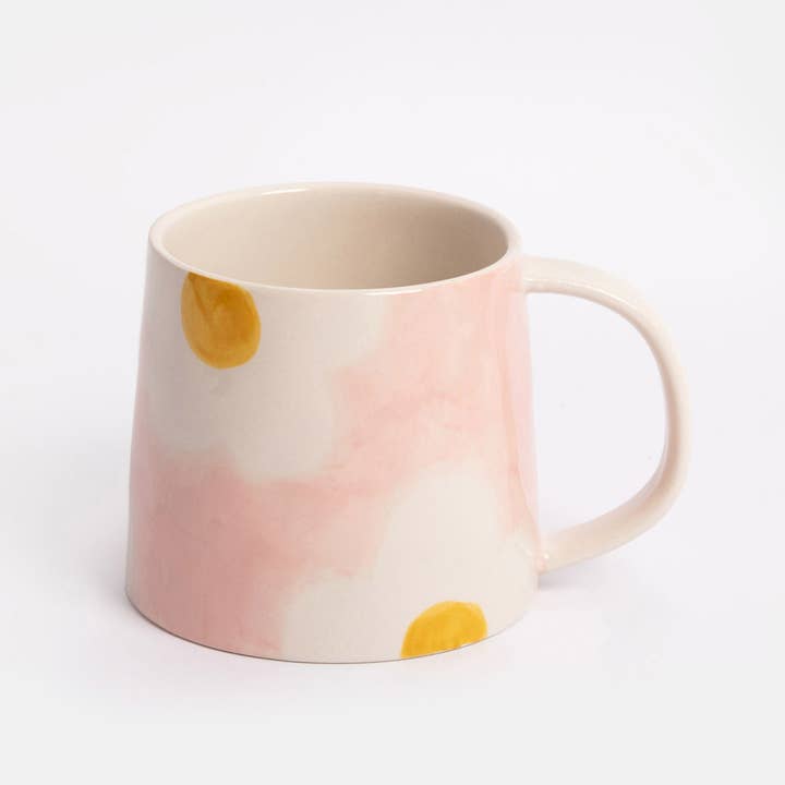 Pink/Mustard Flower Large Mug for wholesale by Caroline Gardner