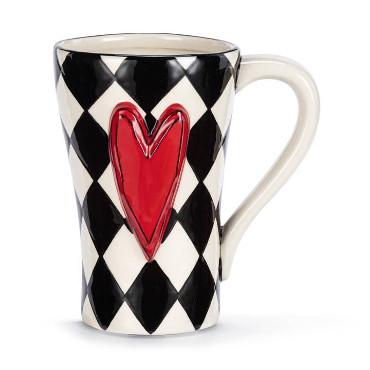 Diamond Checker Red Heart Mug - 15oz for wholesale by DEMDACO