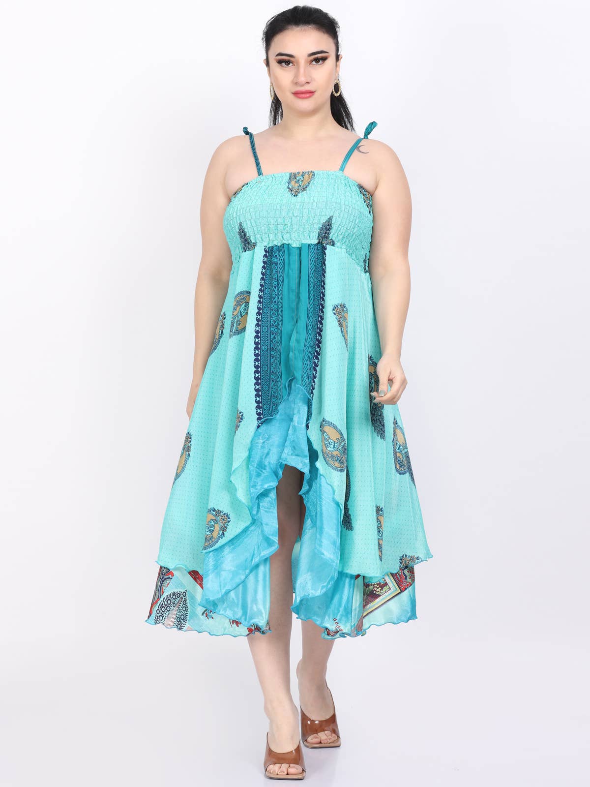 Wevez – wholesale Klänning - Dam – Kvinnor Spaghettiband Smockad Volangkant Boho Klänning Mix Parti4