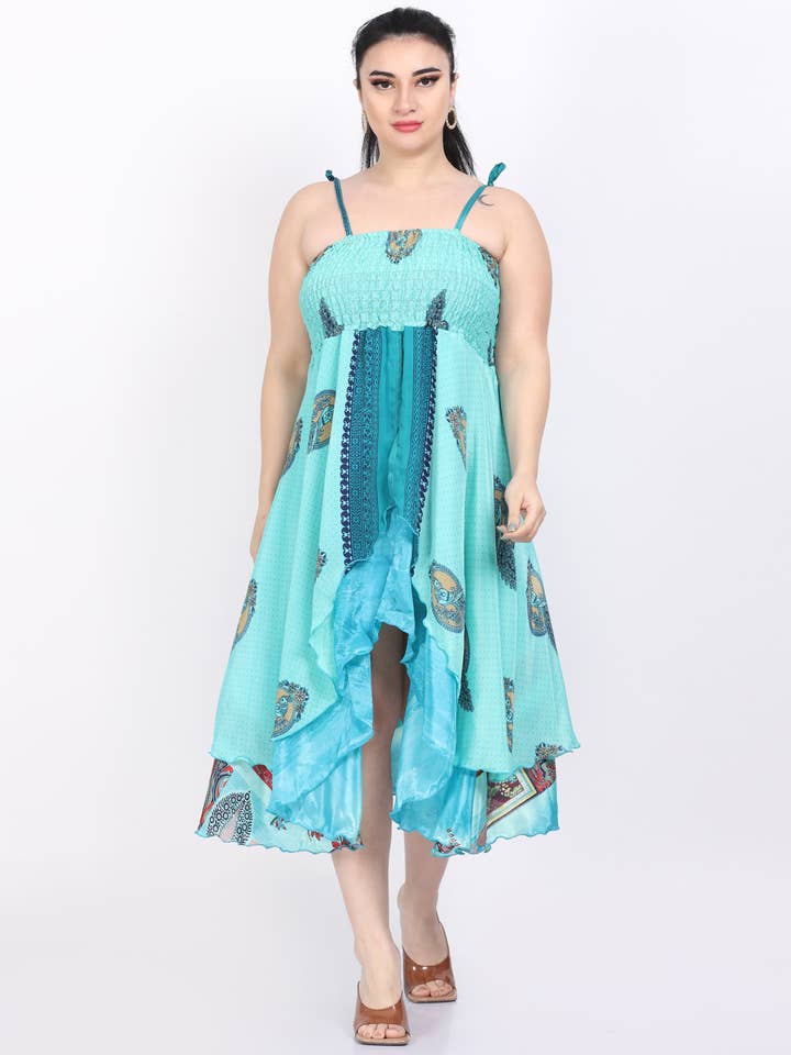 Wevez - Wholesale Dress - Women's - Women Spaghetti Strap Smocked Ruffle Hem Boho Dress Mix Lot4