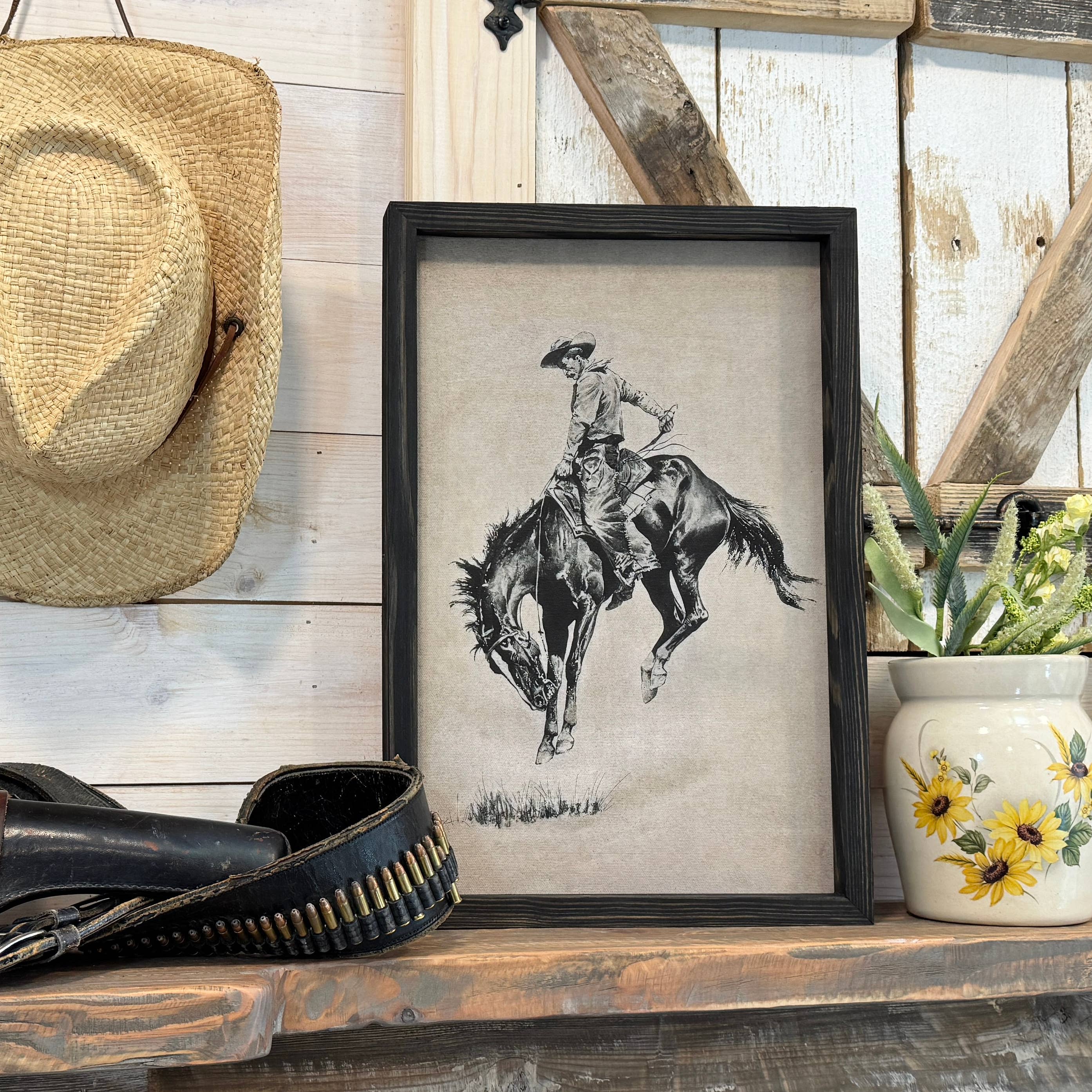 Hangout Home – Großhandel Kunstdruck – Ride 'Em Cowboy – Western-Leinwandbild mit Holzrahmen3