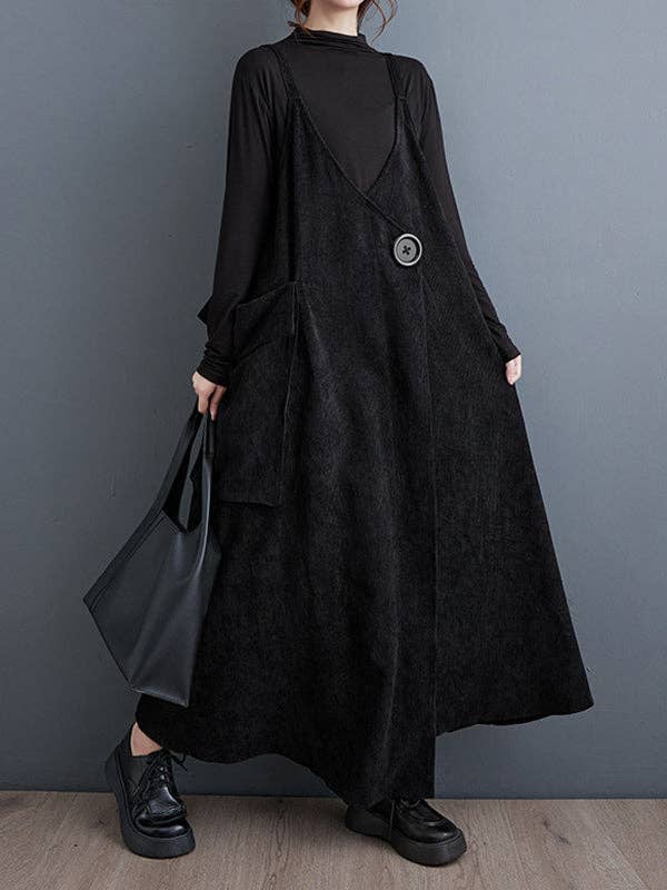 A-Line High-Low Adjustable Asymmetric Buttoned Pockets Solid Color Spaghetti-Neck Midi Dresses for wholesale by VividLux