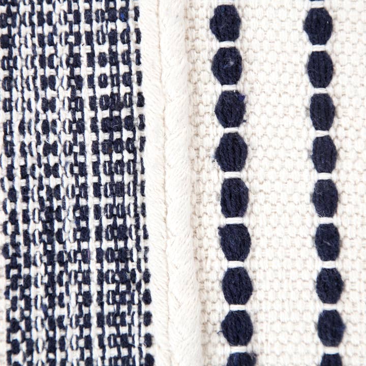 Blue White Navy and Ivory Seaside Striped Textured Pouf Ottoman for wholesale on Faire