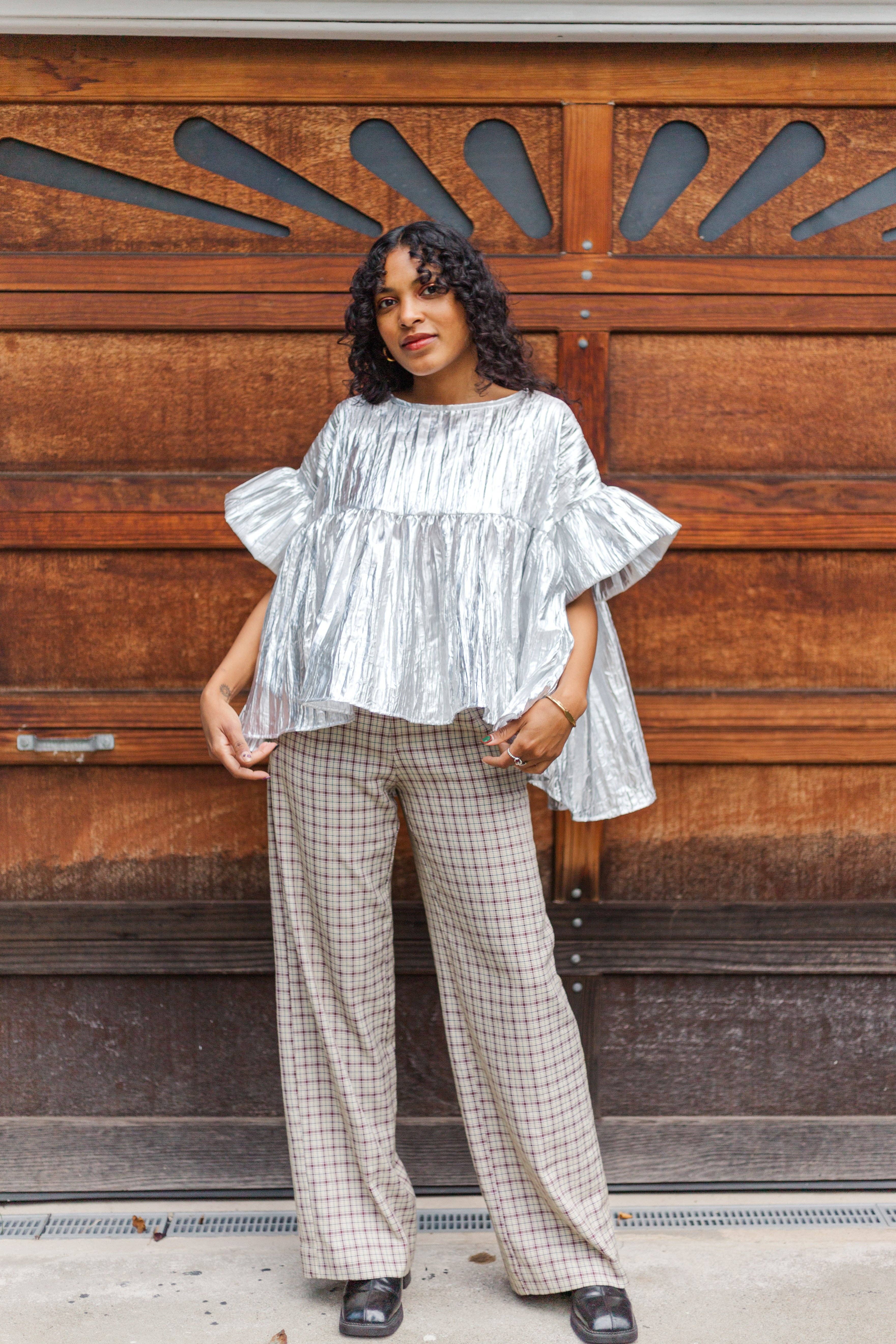 Nettle Studios - Wholesale Blouse - Women's - Size-Inclusive Plus Size Womens Silver Metallic Gathered Top34