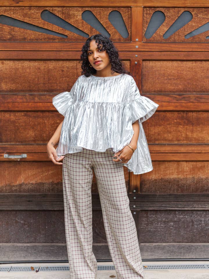 Nettle Studios - Wholesale Blouse - Women's - Size-Inclusive Plus Size Womens Silver Metallic Gathered Top34