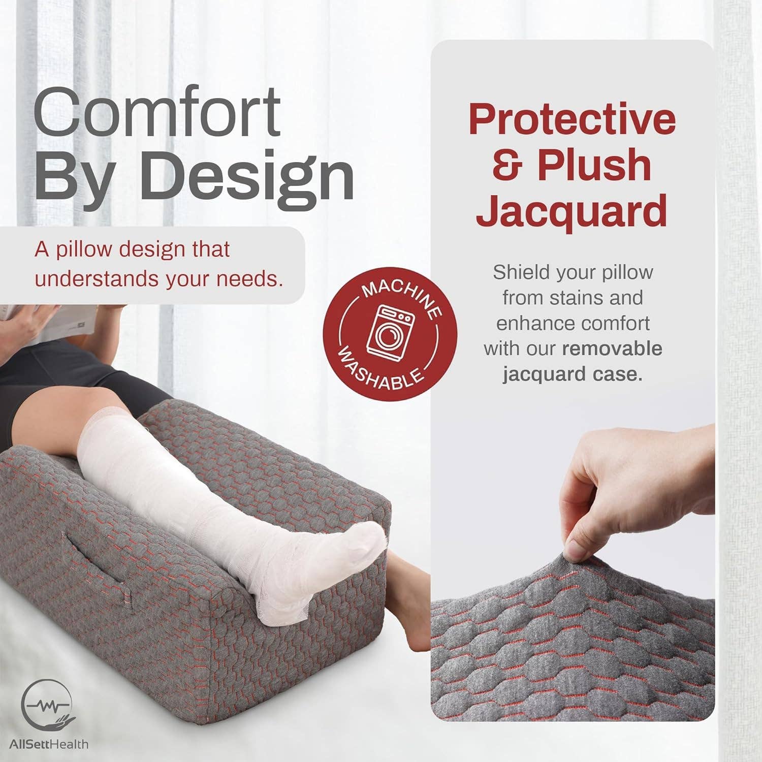 AllSett Health - Wholesale Bedding Pillow - Single Leg Elevation Pillow Post Surgery Leg Pillow | Memory Foam Ankle Knee and Leg Wedge Pillow for Injury After Surgery – Foot, Leg Pain, Hip, Knee Pain, Improve Blood Circulation 29” x 13” x 9.5"2